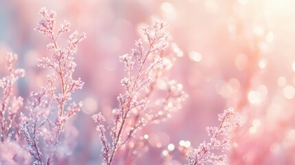 Naklejka premium A close up of a field of flowers with frost on the petals