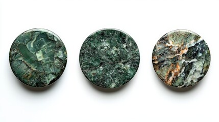 Set of Three Round Jade Tablets with Unique Textures and Patterns for Decorative or Collectible Purposes