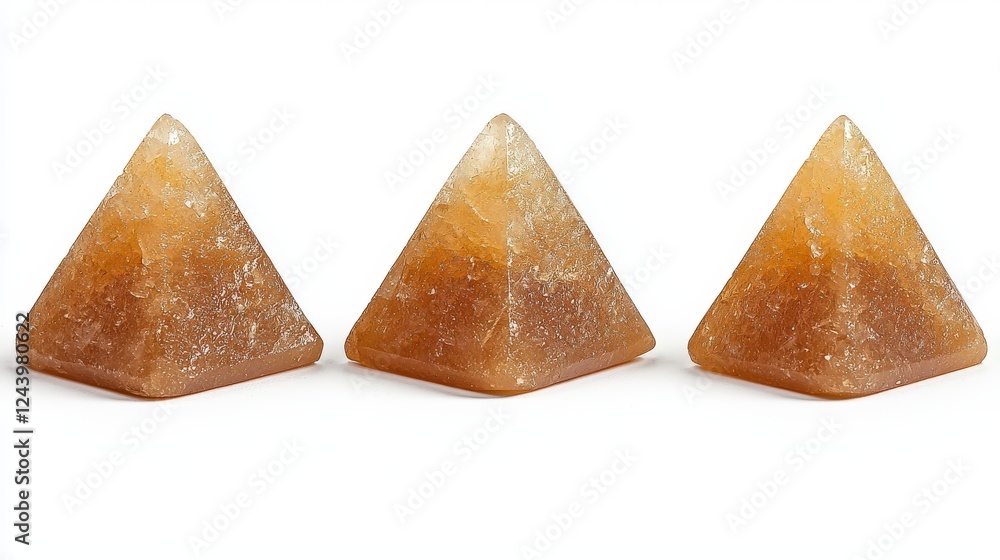 Aufkleber set of three triangular amber-colored pillar objects on white background for artistic, design, or de