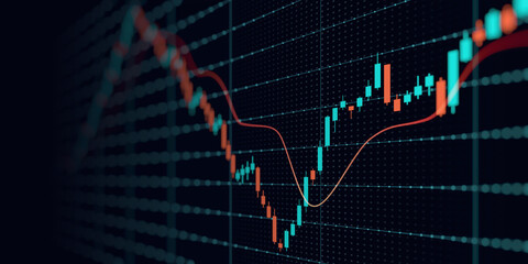 Business financial graph with uptrend line and bar chart of stock market on blue color background