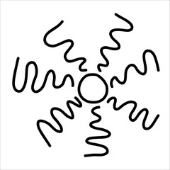 Hand drawn sun with wavy line rays. Cute childlike doodle of sun wavy line, perfect for brightening kids artwork. Ideal sun wavy line design for playful decorations and cheerful creative projects. Sun