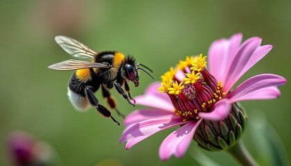 Macro Wildlife Photography: Bumblebee Pollinating Pink Flower
