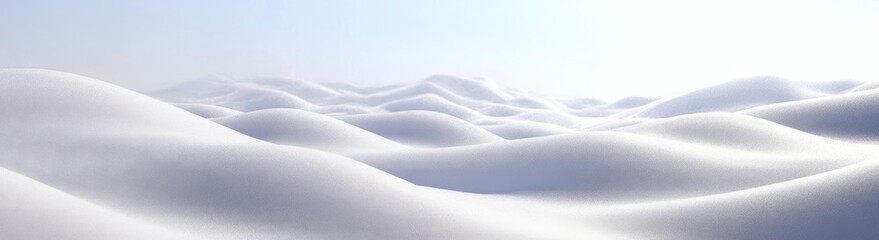 Soft, white snow drifts gently across a wide, open expanse under a bright, clear sky. The scene evokes a sense of serenity and peace