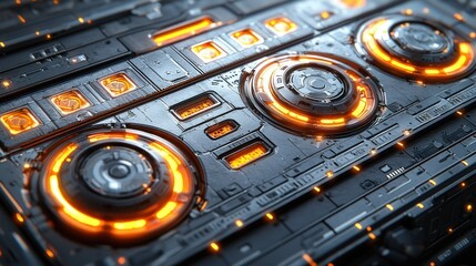 Futuristic tech panel with glowing orange elements