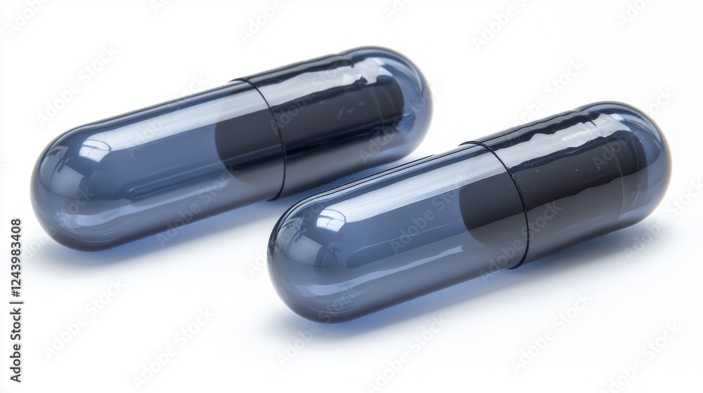 Poster set of three rectangular indigo capsules with a glossy finish on a minimalist background