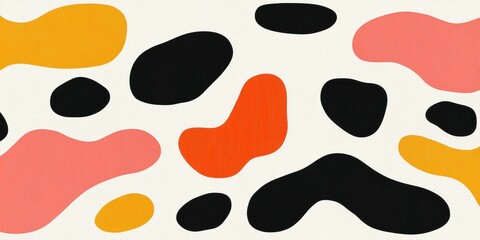 Fototapeta premium Abstract organic blobs in coral orange black on white. Horizontal minimal pattern with rounded spots. Modern energy and creativity. For branding, web headers, and presentation backgrounds.