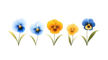 Colorful Pansy Flowers Illustration on White Background