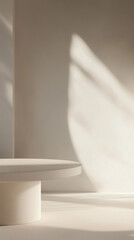 Minimalist studio with soft shadows and circular decor element