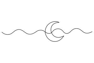 Ramadan symbol continuous one line drawing of moon icon Eid in simple outline vector illustration
