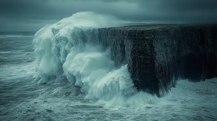 Dramatic ocean waves crashing against coastal cliffs