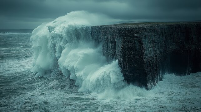 Dramatic ocean waves crashing against coastal cliffs