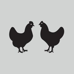 Two Chickens Silhouette Hand-Drawn Design