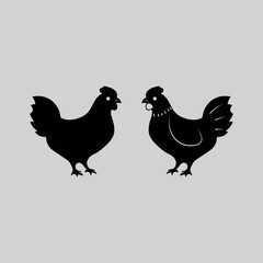 Chicken Couple Silhouette Hand-Drawn Design