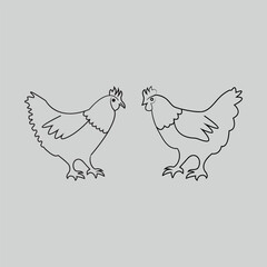Fototapeta premium Pair of Chickens Line Art Hand-Drawn Design