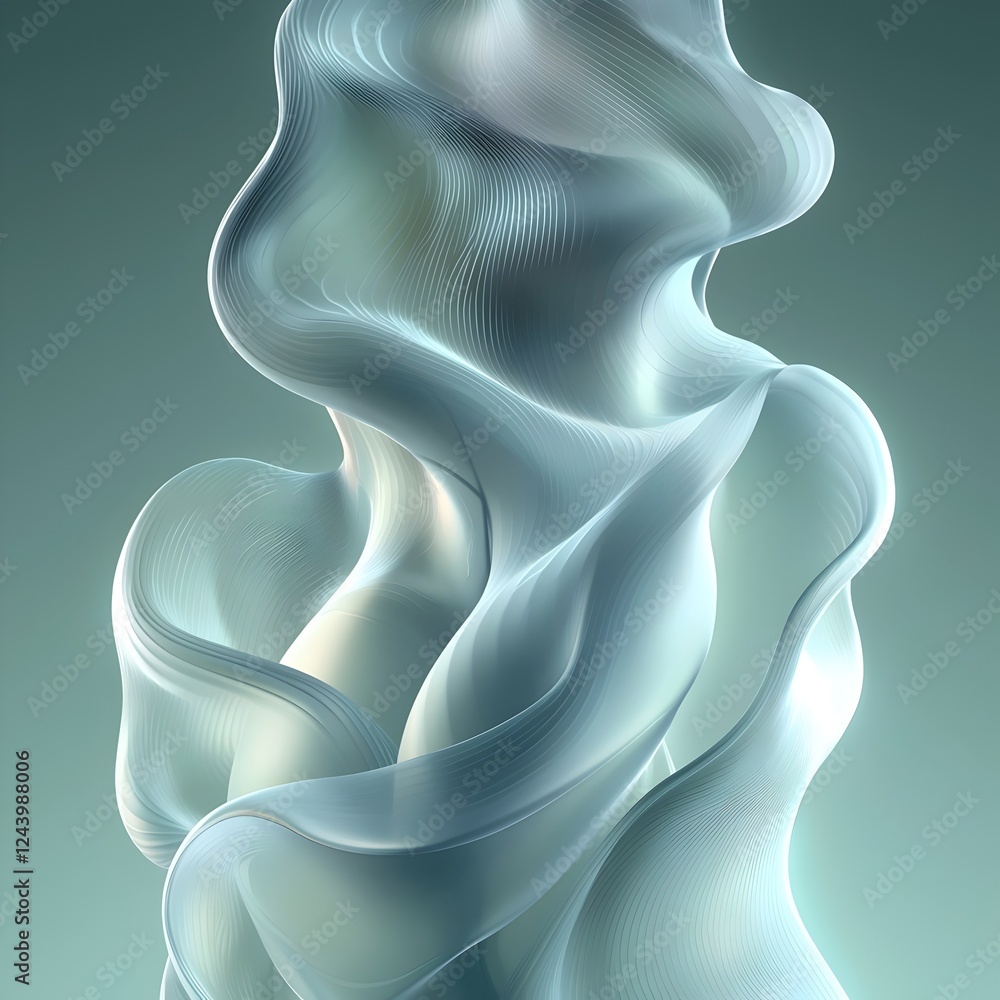 Aufkleber an ethereal, flowing abstract sculpture in soft whites and blues, creating a sense of movement and t