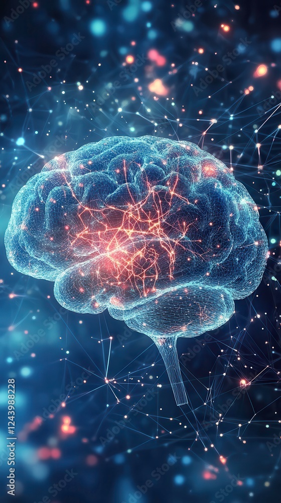 Poster exploration of neural connections in the human brain through abstract representation and technology.