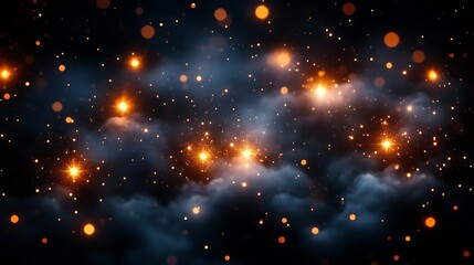 Glowing Embers and Sparks in Dark Smoky Clouds