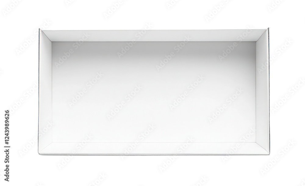 Aufkleber a blank white cardboard box viewed from a top-down perspective, centered in the image with a pure wh