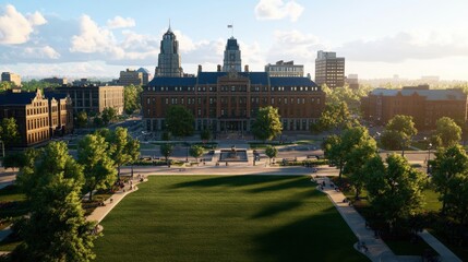 Fototapeta premium Expansive grassy field under a clear blue sky with a few scattered clouds in the background