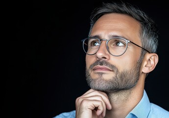 Fototapeta premium Contemplative Man With Graying Hair and Beard in Close Up Portrait