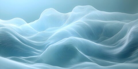 Obraz premium An ethereal landscape of soft, flowing blue waves created by delicate lines, evoking a sense of calm and tranquility in a minimalist design.