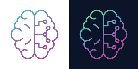 Artificial Intelligence AI Chip in Human Head. Artificial Intelligence icon with Machine learning, digital skills, generative AI, AI technology, algorithm, virtual intelligence and future