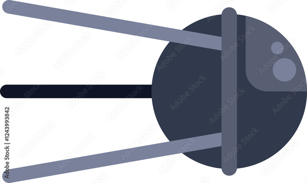Poster minimalist vector illustration of a satellite orbiting earth, transmitting data and facilitating com