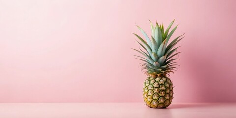 Fototapeta premium A single pineapple on a pink surface against a pink background