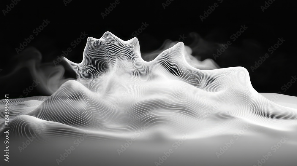 Poster white smoke shaped like an abstract mountain range, rendered in high definition with a black backgro