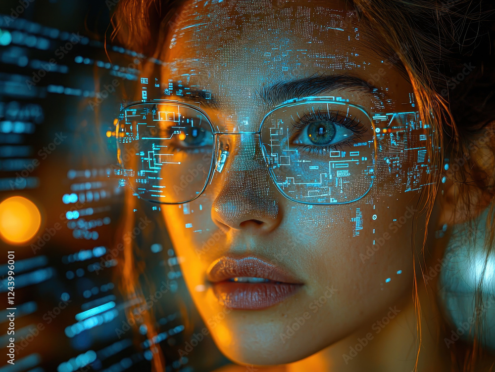 Aufkleber engaging with an advanced ai in a futuristic workspace featuring holographic projections and cutting
