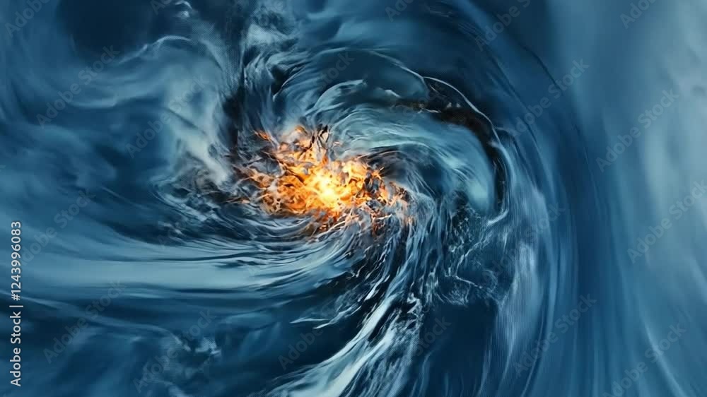 Poster Liquid Abstract: A mesmerizing abstract composition featuring swirling liquid textures, with hues of deep blue and luminous gold, creating a captivating sense of depth and movement.
