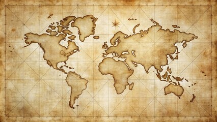 Aged World Map A Vintage Treasure Map Design Featuring Continents and Oceans