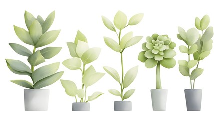 Elegant Collection of Green Plants in Minimalist Pots for Decor