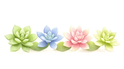Vibrant Collection of Colorful Succulent Plants on White Background