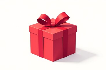 Fototapeta premium Red Gift Box with Ribbon Standing on white Background. AI-generated