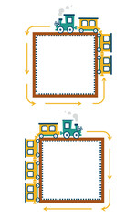 the drawn train has eyes and goes on the square geometric route
