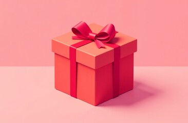 Obraz premium Red Gift Box with Ribbon Standing on Pink Background. AI-generated