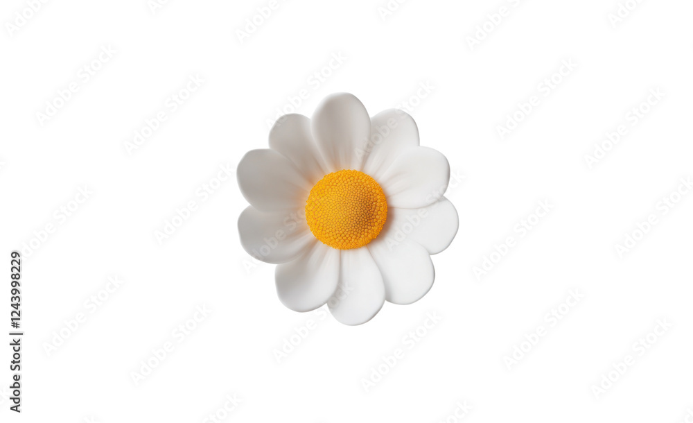 Poster a minimalistic view of a daisy flower with soft white petals and a golden-yellow center, placed agai