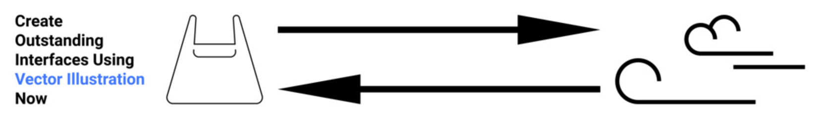 Bag icon, bold arrows pointing in opposite directions, dynamic lines suggest motion. Ideal for user interface design, web development, packaging, workflow diagrams, navigation guidance, creative