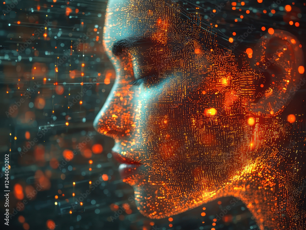 Poster surreal representation of advanced ai consciousness in a digital universe filled with infinite knowl
