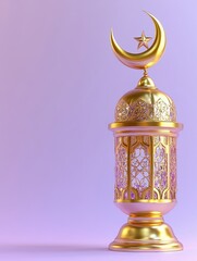 Elegant Golden Ramadan Lantern with Crescent Moon and Star Islamic Festive Decoration