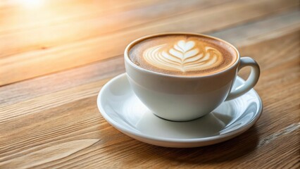 Aromatic Latte Art in a White Cup on Wooden Table