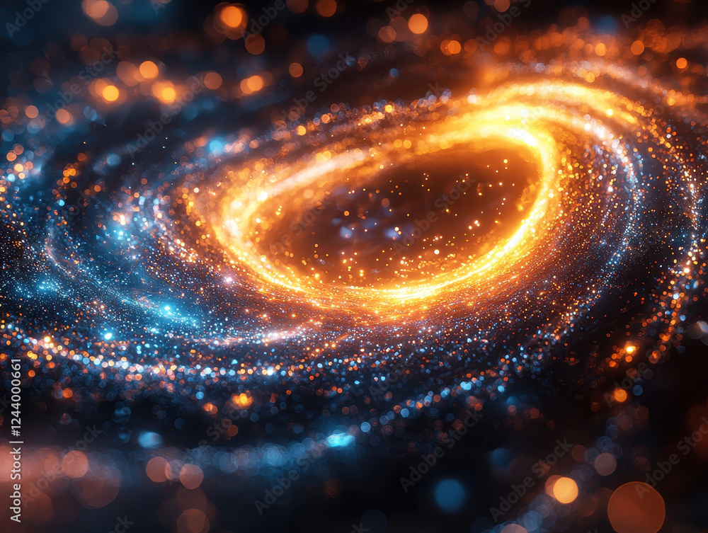 Poster swirling vortex of computational energy blends structured data and glowing quantum flux in an abstra