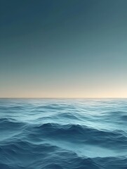 A serene and tranquil seascape featuring gentle waves under a vast sky, blending shades of blue and aqua, evoking a sense of peace and calmness.