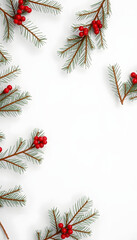 Christmas winter composition. Fir branches on white background. Top view, flat lay, smooth light. with white shades