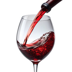 Red wine pouring into elegant glass splashing delicious drink bar rich on transparent background