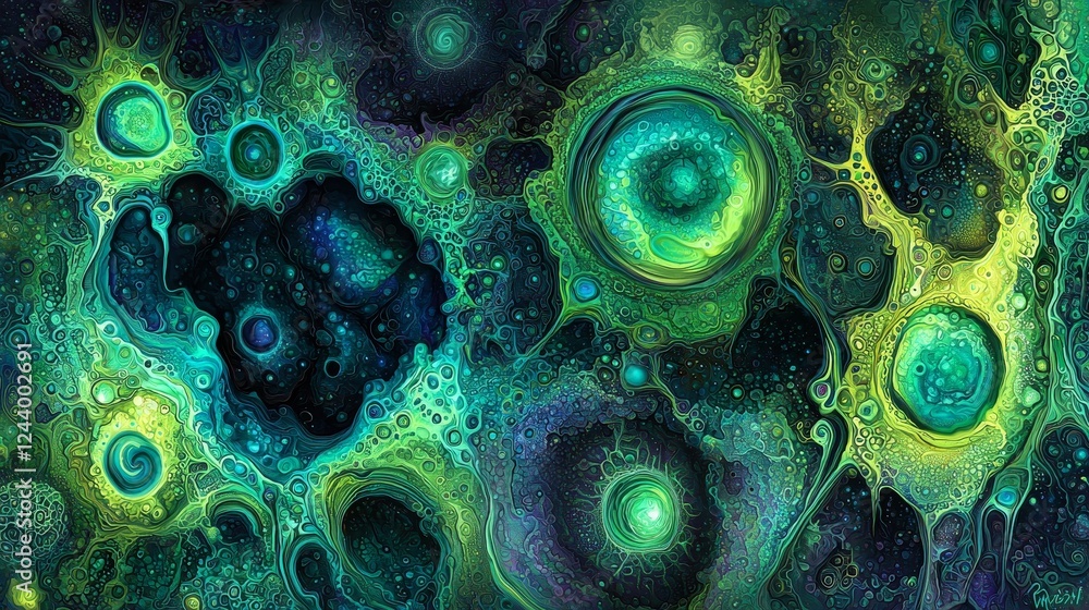 Aufkleber vibrant abstract art of cell membranes with dynamic patterns and colors