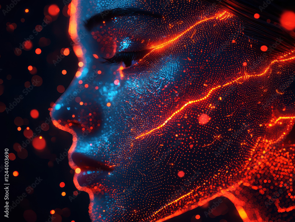 Aufkleber futuristic ai consciousness emerges with glowing fractal neural networks transforming beyond human l