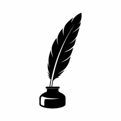 Quill and Ink Bottle Vector Silhouette.