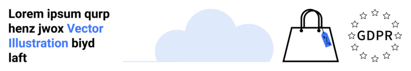 Shopping bag with GDPR stars symbol, a cloud in the background, addressing data privacy, e-commerce, online security. Ideal for business, technology, compliance, data storage e-commerce privacy